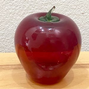 Vintage Handblown 4.5” Red Apple Art Glass Fruit Decor